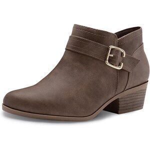 Women's Chunky Low Heel Ankle Boots Pointed Toe Side Zipper Booties Taupe